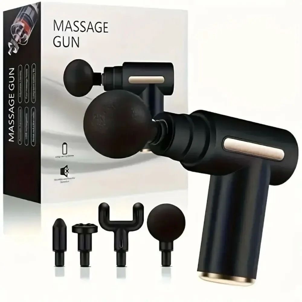 NWT In Box Black Full Body 4 Interchangeable Heads Percussion Muscle Massager